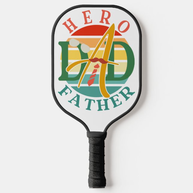 Hero Vater Fath Sunset Krawatte, Mustache & Sonnen Pickleball Schläger (Vorderseite)