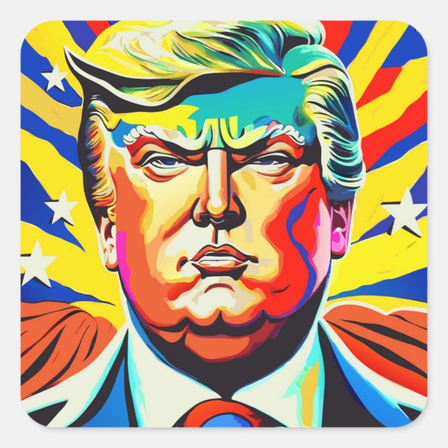 Heroic Donald Trump Patriotic Präsident Portrait Quadratischer Aufkleber (Vorderseite)
