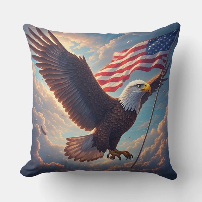 Heroic Eagle Floating American Flag Patriotic Kissen (Vorderseite)