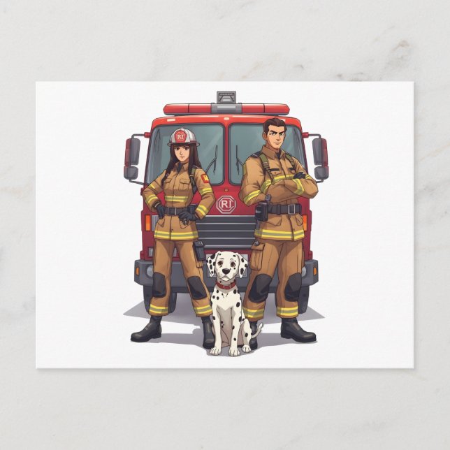 Heroic Firefighter Duo and Dalmatian Postcard Postkarte (Vorderseite)