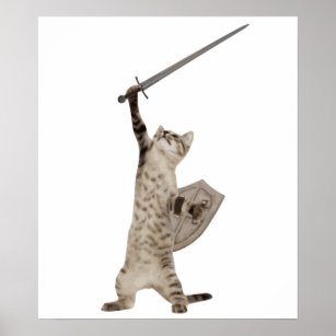 Heroic Warrior Knight Cat Poster