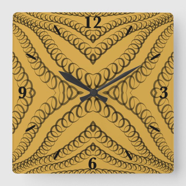 Heroin String Spring Black on Gold Geometric Art Quadratische Wanduhr (Vorderseite)