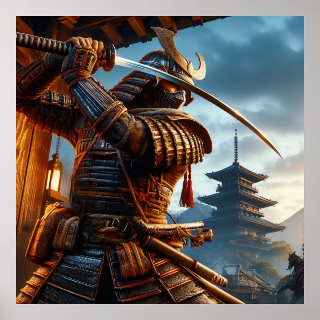 Heroisch Golden Epic Samurai Digitale Kunst Poster (Vorne)