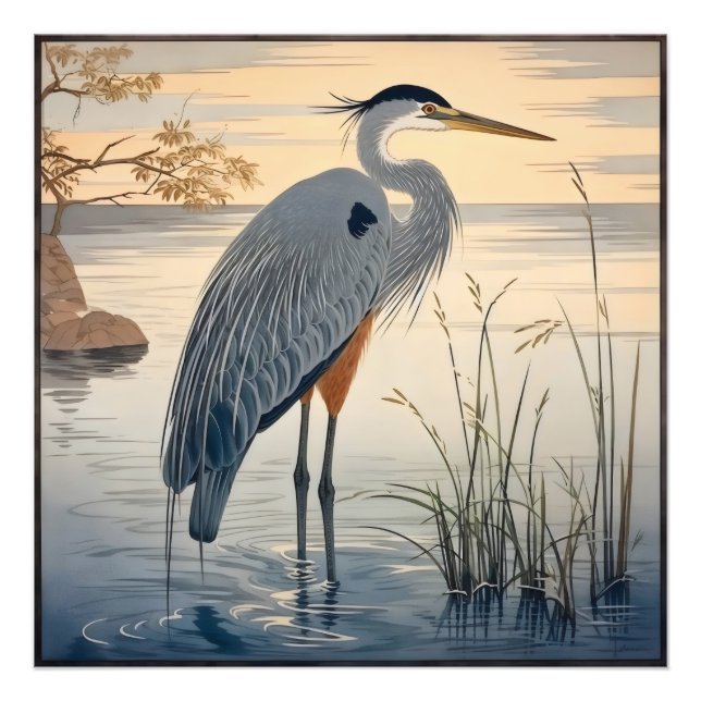 Heron am See Fotodruck (Vorne)