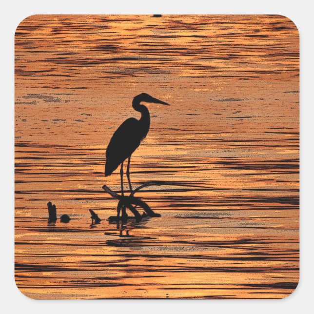 Heron bei Sunset Quadratischer Aufkleber (Vorderseite)