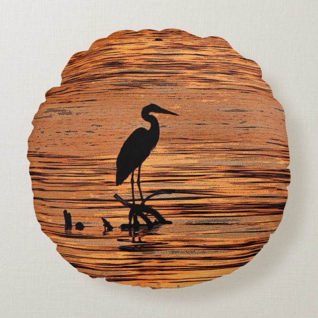 Heron bei Sunset Round Pillow Rundes Kissen (Vorderseite)