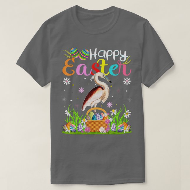 Heron Bird Bunny Egg Jagd Der sonnige Heron Happy  T-Shirt (Design vorne)