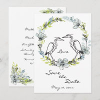 Heron Bird Couple und Blume Wreath Save the Date