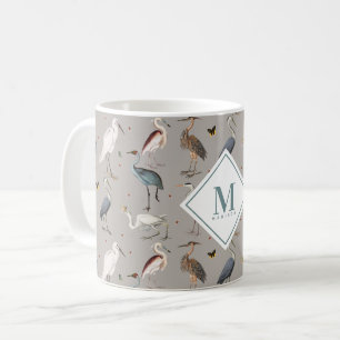 Heron Bird Egret Nature Mit Monogramm Kaffeetasse