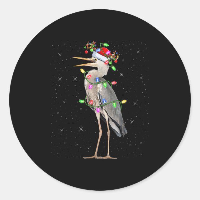 Heron Bird Lover Xmas Lighting Santa Heron Christm Runder Aufkleber (Vorderseite)