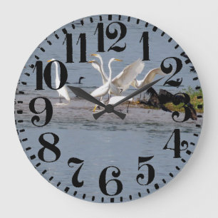 Heron Egret Birds Wildlife Big Number Wall Clock Große Wanduhr