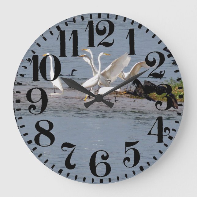 Heron Egret Birds Wildlife Big Number Wall Clock Große Wanduhr (Vorderseite)