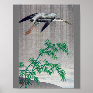 Heron Flying in Rain, Watanabe Seitei Poster