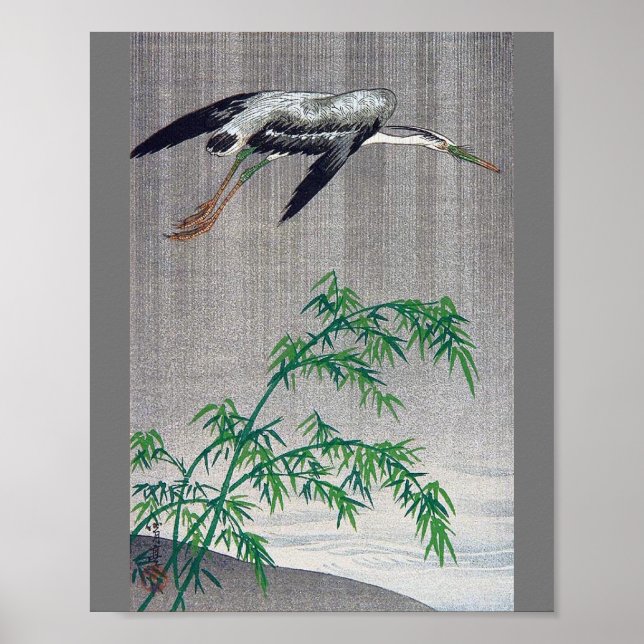 Heron Flying in Rain, Watanabe Seitei Poster (Vorne)