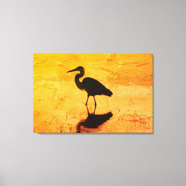 Heron Gold Sunset Canvas Print Leinwanddruck (Vorderseite)