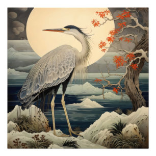 Heron in der Nacht Ukiyo-e japanische Kunst Fotodruck