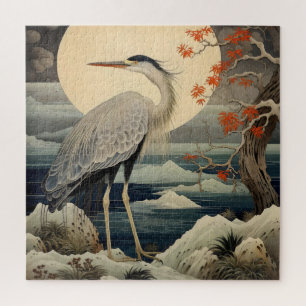 Heron in der Nacht Ukiyo-e japanische Kunst Puzzle