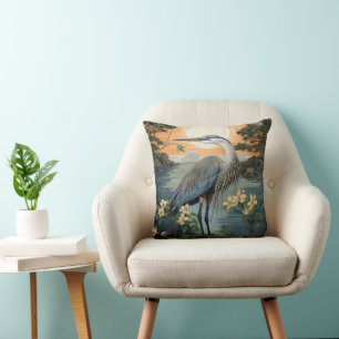 Heron in Pond Kissen