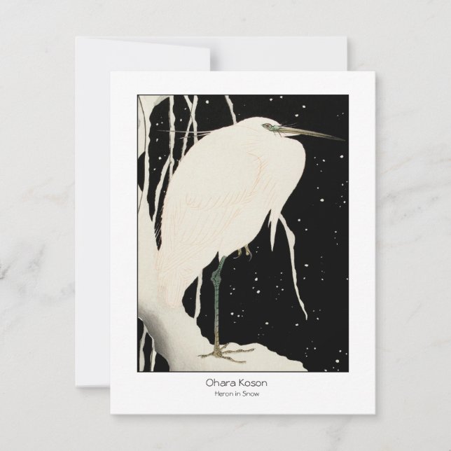 Heron in Snow - Ohara Koson + Titel - Art Card (Vorderseite)
