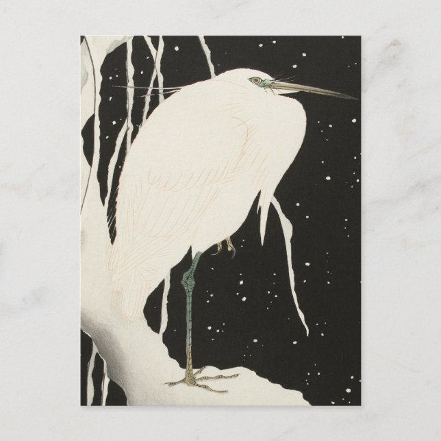 Heron in Snow Painting von Ohara Koson Postkarte (Vorderseite)
