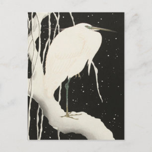 Heron in Snow Painting von Ohara Koson Postkarte