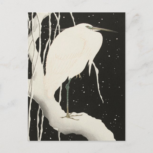 Heron in Snow Painting von Ohara Koson Postkarte (Vorderseite)