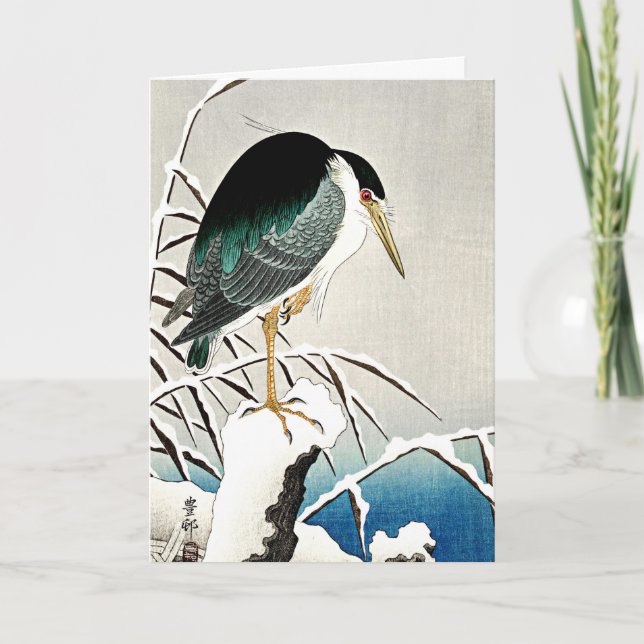 Heron in Snow, schöne Kunst von Ohara Koson Karte (Vorderseite)