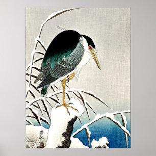 Heron in Snow, schöne Kunst von Ohara Koson Poster