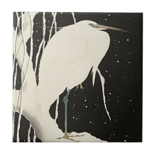 Heron in Snow - Vintages japanisches Meisterwerk Fliese