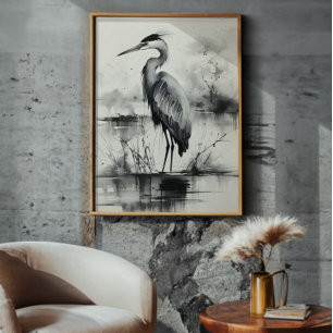 Heron Ink Painting Fotodruck