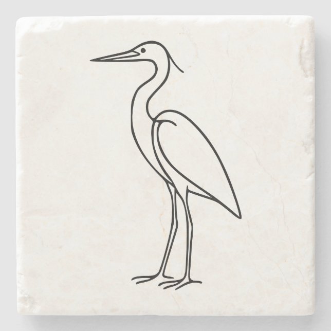 Heron Line Art – Minimalist Bird Illustration  Steinuntersetzer (Vorderseite)