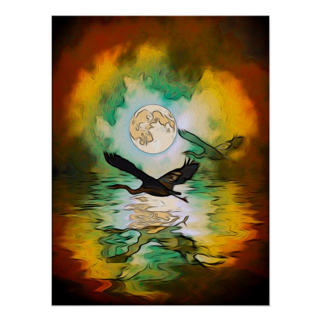 Heron Moon Fantasy Art Poster (Vorderseite)