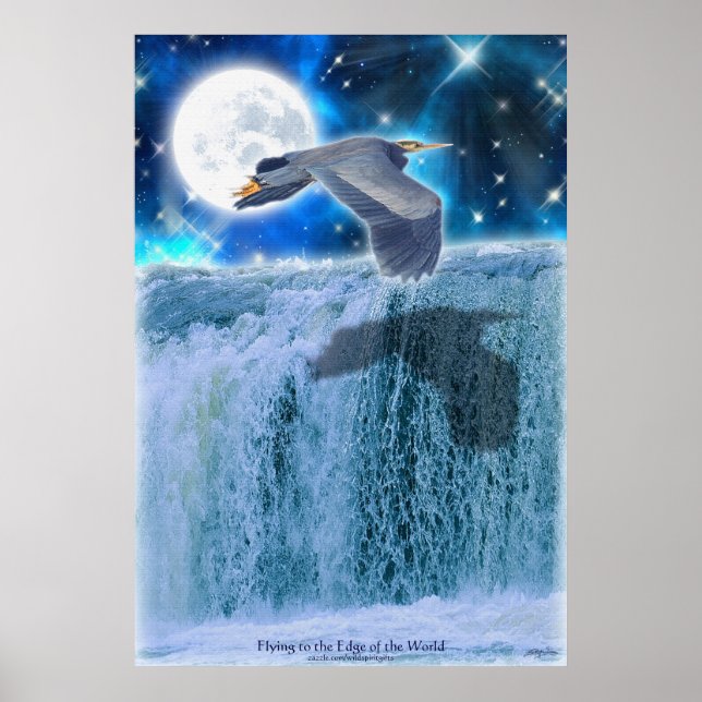 Heron, Moon & Waterfall Fantasy Art Poster (Vorne)