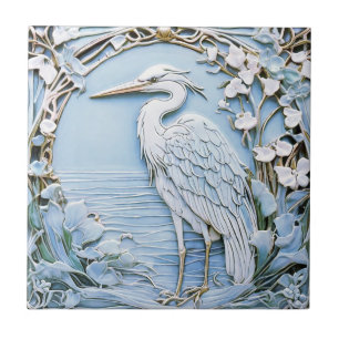 Heron Sea Bird Art Nouveau Imitats Relief Links Bl Fliese
