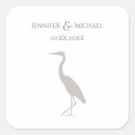 Heron Silhouette leichte Sepia auf weißem Serviett Quadratischer Aufkleber