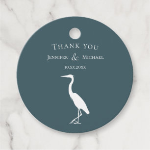 Heron Silhouette weiß in dunkelblau Geschenkanhänger