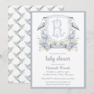 Heron Specialty Monogram Babyparty Einladung