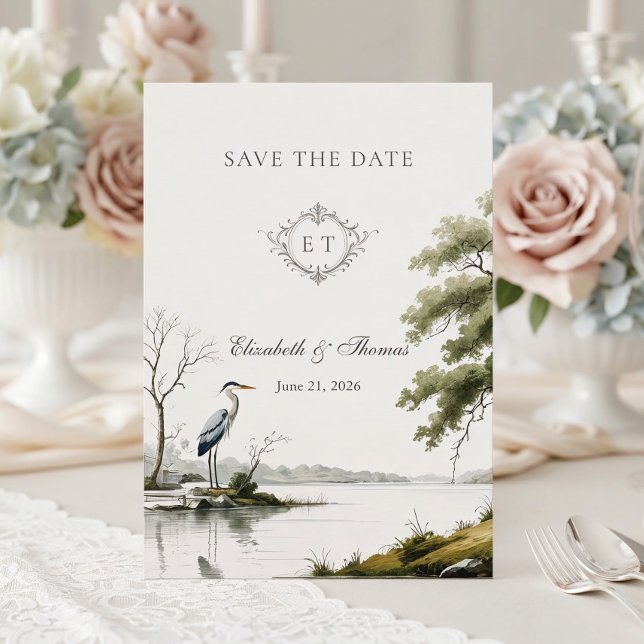 Heron Toile Französische Landhochzeit Monogramm Save The Date (Von Creator hochgeladen)