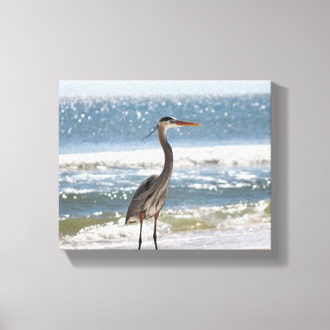 Heron vor dem Ozean Vollfarbe 8x10 Leinwanddruck (Vorderseite)