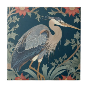 Heron William Morris Stil Rechtes Meer Marine Bird Fliese