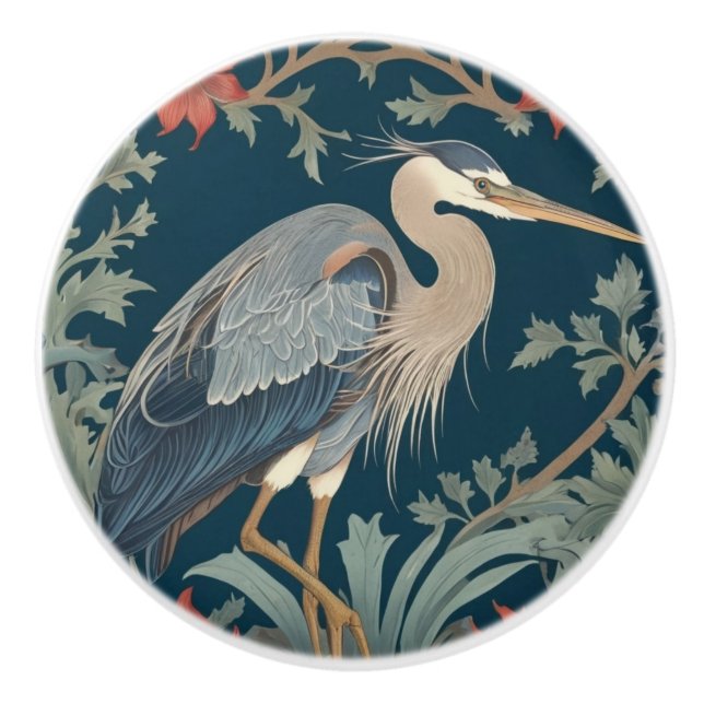 Heron William Morris Stil Rechtes Meer Marine Bird Keramikknauf (Vorderseite)