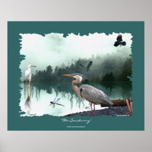Herons, Egret, Krähen, Libellen, Wilderness Art Poster