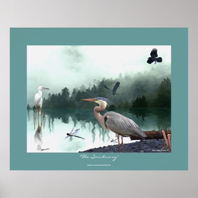 Herons, Egret, Krähen, Libellen, Wilderness Art Poster (Vorne)