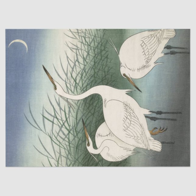 Herons in Shallow Water von Ohara Koson Seidenpapier (Vorderseite)