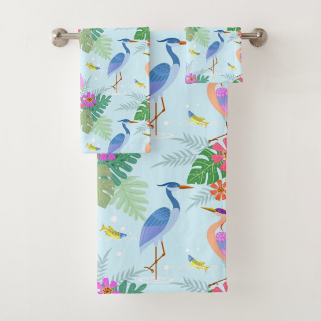 Heronvogel mit Blume Badhandtuch Set (Insitu)