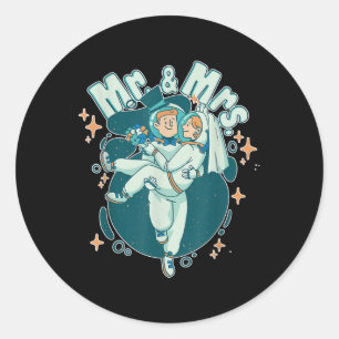 Herr &amp; Frau Astronautin Funny Groom and Bride Runder Aufkleber