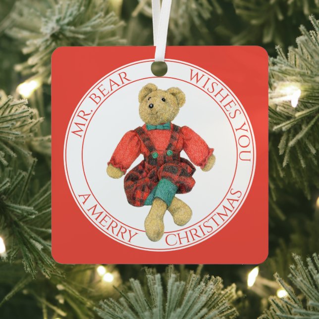 HERR BEAR Aluminium Square Ornament + Text Aus Metall (InSitu)