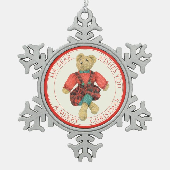 HERR BEAR Zinnschneefleckchen Ornament + Text (Vorderseite)