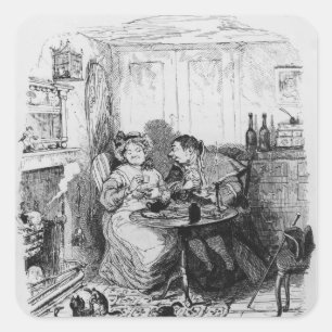 Herr Bumble und Frau Corney, das Tee nimmt Quadratischer Aufkleber