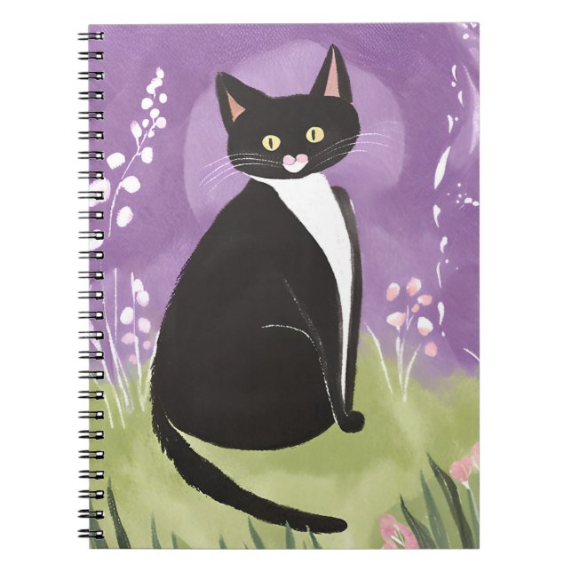 Herr Chonk | Tuxedo Cat Lila Watercolor Notizblock (Vorderseite)